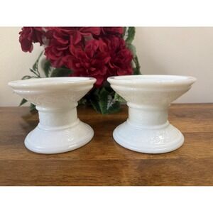 Vintage Milk Glass Candle Holders Embossed Swirl Design White Pedestal MCM Decor
